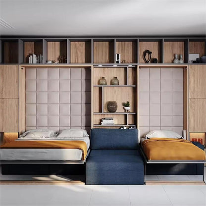 Horizontal Mechanism Bookcase Wall Bed Queen Bed with Sofa