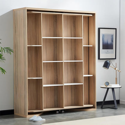 Wooden Rotating Invisible Folding Bed Combination Multi-functional Wardrobe Cabinets Desk Bookcase Wall Murphy Bed