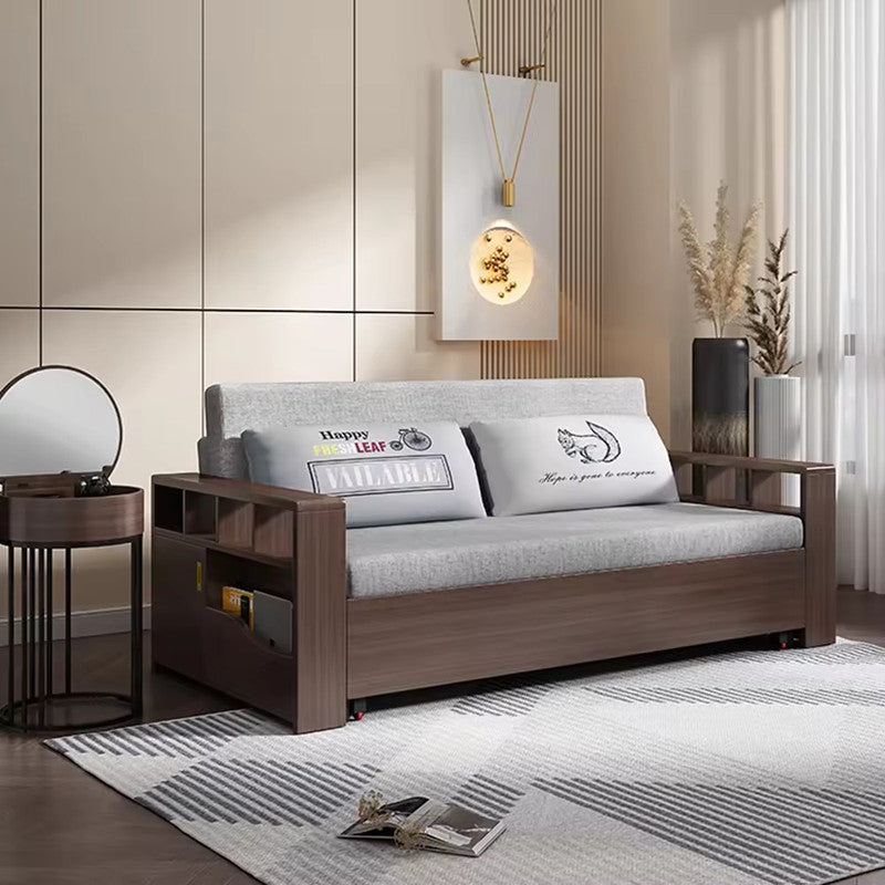 Modern Functional Design Fabric Grey Folding Sleeping Sofa Cum Bed with Storage Wall Bed Wooden Beds Living Room Sofas