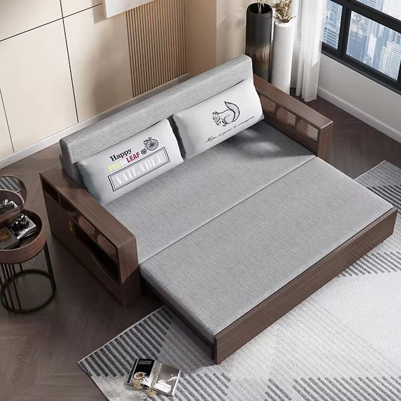 Modern Functional Design Fabric Grey Folding Sleeping Sofa Cum Bed with Storage Wall Bed Wooden Beds Living Room Sofas