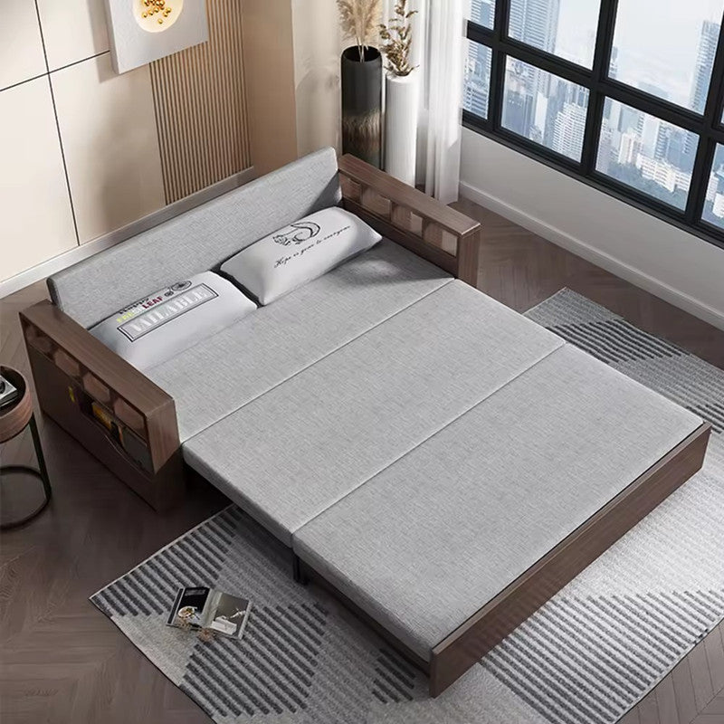 Modern Functional Design Fabric Grey Folding Sleeping Sofa Cum Bed with Storage Wall Bed Wooden Beds Living Room Sofas