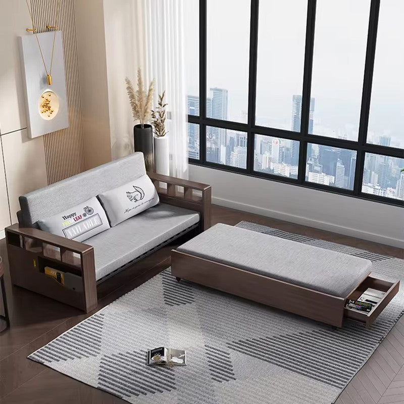 Modern Functional Design Fabric Grey Folding Sleeping Sofa Cum Bed with Storage Wall Bed Wooden Beds Living Room Sofas