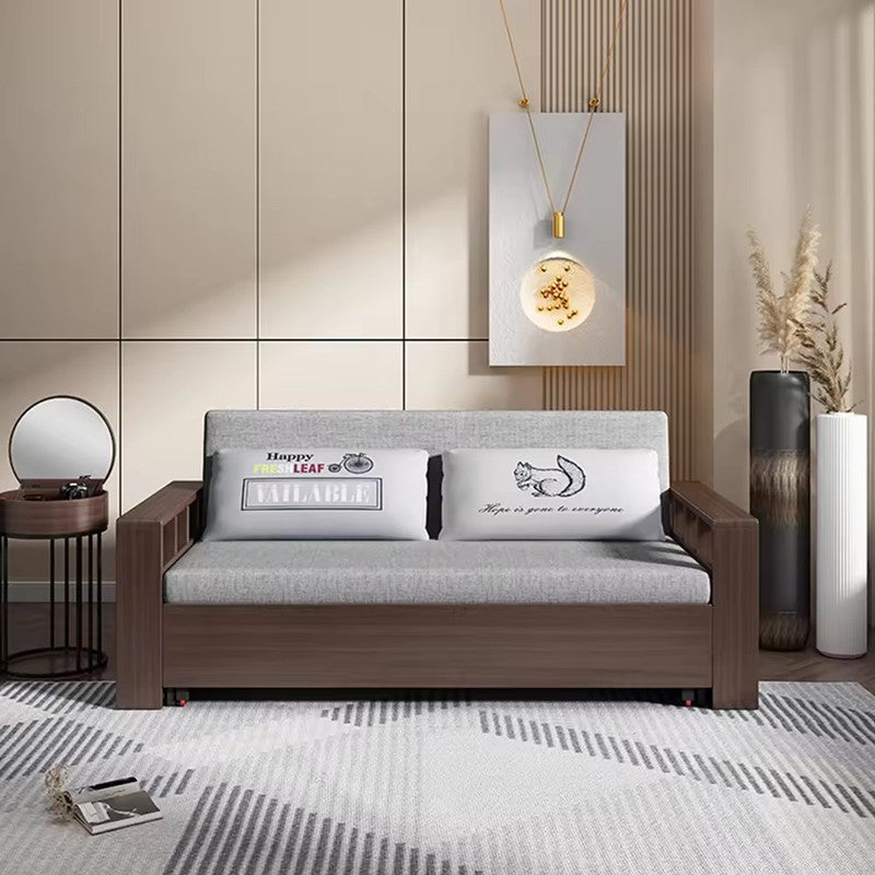 Modern Functional Design Fabric Grey Folding Sleeping Sofa Cum Bed with Storage Wall Bed Wooden Beds Living Room Sofas