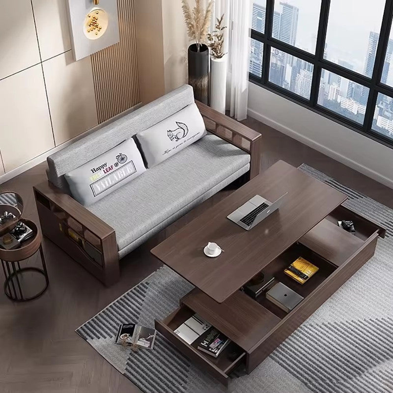 Modern Functional Design Fabric Grey Folding Sleeping Sofa Cum Bed with Storage Wall Bed Wooden Beds Living Room Sofas