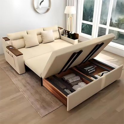 Sleeper Sofa Linen with Storage Side Pockets Convertible Sofa Bed