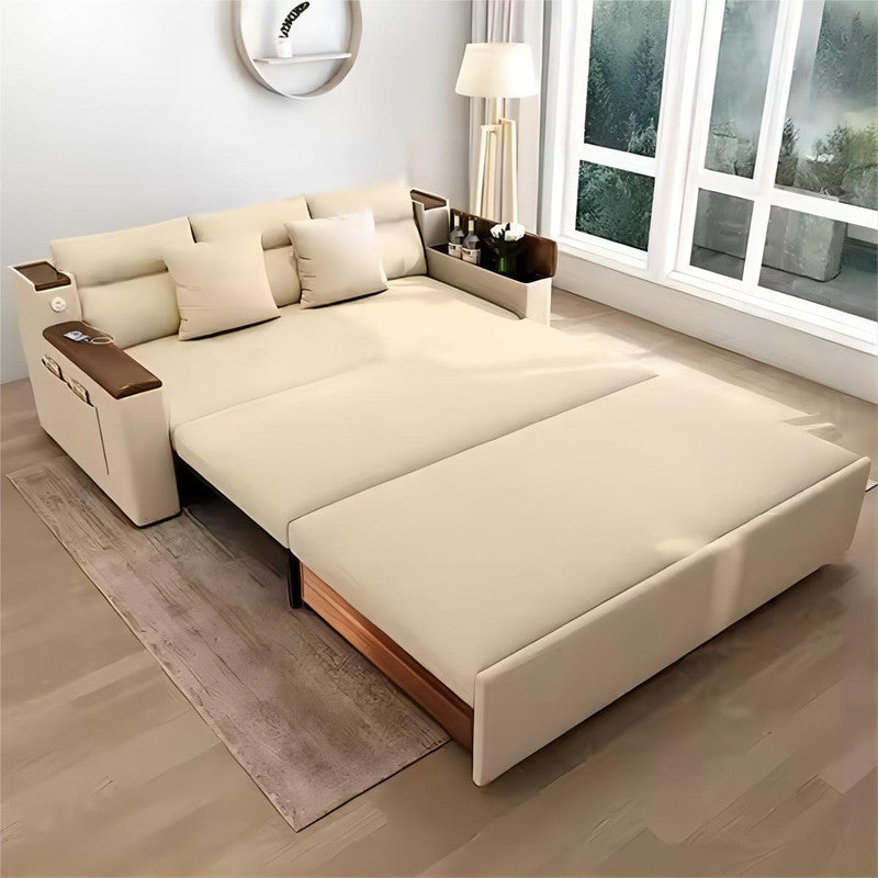 Sleeper Sofa Linen with Storage Side Pockets Convertible Sofa Bed